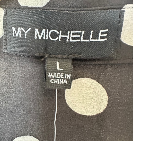 My Michelle Blouse Black/White Polka Dot Button Down Classic Office Large‎ NWT - Picture 3 of 12
